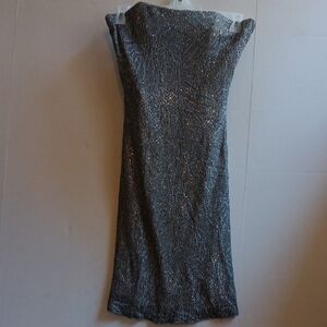 JESSICA  McCLINTOCK SHIMMERING SILVER STRAPLESS DRESS
